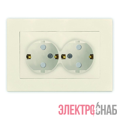 Розетка 2-м СП Афина 16А IP20 с заземл. защ. шторки в сборе сл. кость (ivory) Universal A0050-I