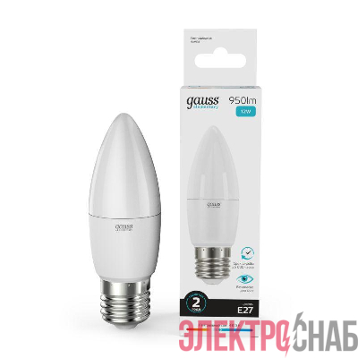 Лампа светодиодная Elementary 12Вт свеча 4100К нейтр. бел. E27 950лм GAUSS 30222