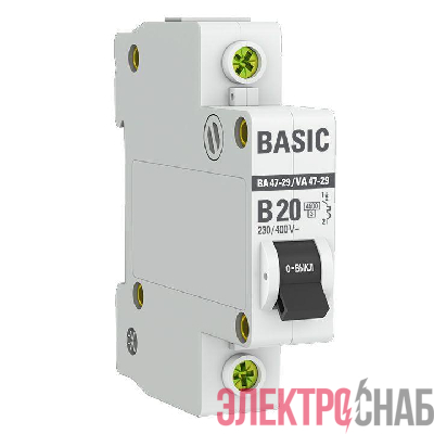 Выключатель автоматический модульный 1п B 20А 4.5кА ВА 47-29 Basic EKF mcb4729-1-20-B