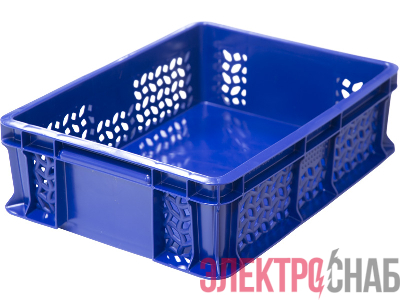 Ящик 400х300х120 дно сплошное, стенки перфорированные, с внешней ручкой  синий 701.02.02 701.02.02