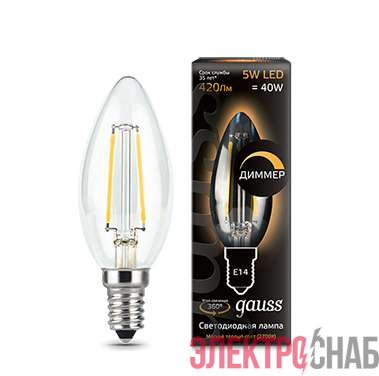 Лампа светодиодная Black Filament Candle dimmable E14 5Вт 2700К Gauss 103801105-D