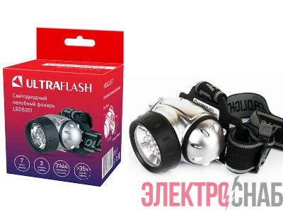 Фонарь налобный LED 5351 7LED 3 режима 3хR03 металлик Ultraflash 10260
