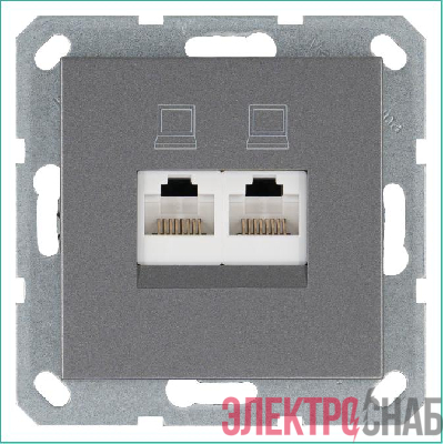 Розетка компьютерная 2-м RJ45 IP20 кат. 6 механизм алюм. Jasmart G6108S