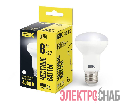 Лампа светодиодная 8Вт R63 4000К нейтр. бел. E27 720лм 230-240В IEK LLE-R63-8-230-40-E27