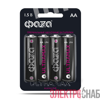 Элемент питания алкалиновый AA/LR6 1.5В ULTRAMAX LR6UM-B4 BL-4 (уп.4шт) ФАZА 5043022