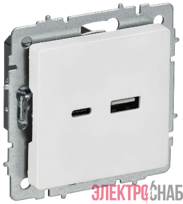 Розетка BRITE РЮ11-1-БрАБ 18Вт USB A+C механизм арктич. бел. IEK BR-U22-018-K91