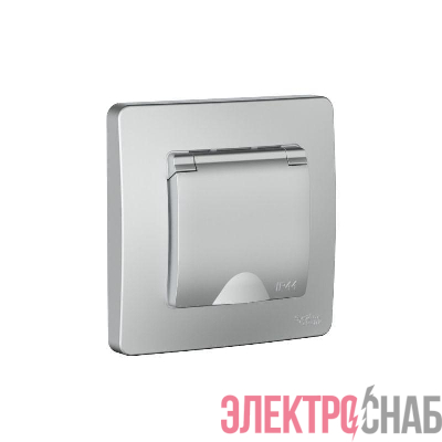 Розетка 1-м СП Blanca 16А IP44 250В с заземл. защ. шторки с крышкой алюм. SE BLNRS441113