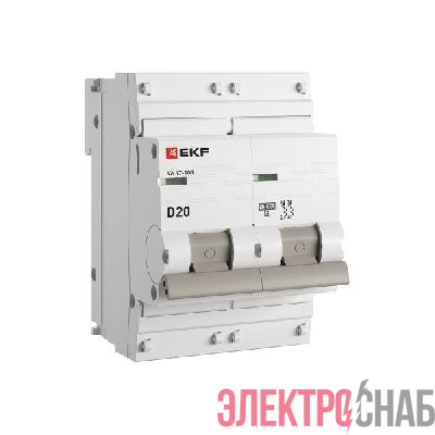 Выключатель автоматический модульный 2п D 20А 10кА ВА 47-100 PROxima EKF mcb47100-2-20D-pro