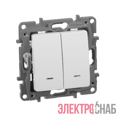 Выключатель 2-кл. СП Etika 10А IP20 250В 10AX с подсветкой/индикацией безвинтов. зажимы механизм бел. IEK 672204