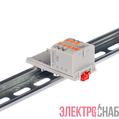 Блок распределительный с вертикал. адаптером на рейки шир. 15/35мм зажим push-in 1 ввод 6кв.мм 6 точек подключения 2.5кв.мм сер. DKC DTP1-106-104SPUG-V