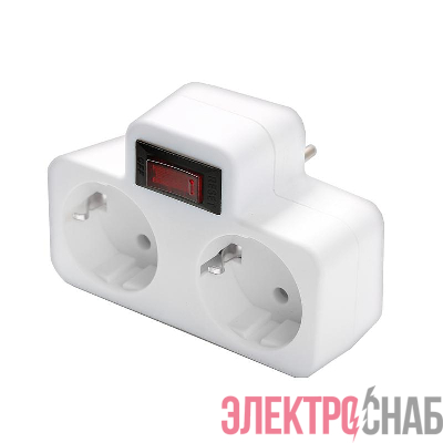 Разветвитель 2-м с заземл. 16А 3500Вт 250В плоский с выключателем бел. DОМТОК 2664