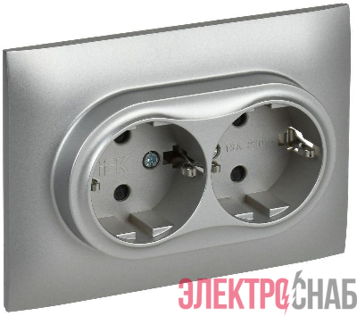 Розетка 2-м SKANDY 16А с заземл. защ. шторки в сборе SK-R07S серебр. IEK SK-R24-16-K23-F