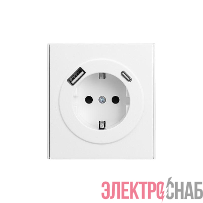 Розетка 1-м СП STRONG MIELE 16А с заземл. защ. шторки с USB A+C быстрой зарядки 5В/3А жемчуж. Kranz KR-78-0704-4