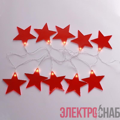 Гирлянда светодиодная "Звездопад" красн. 2.25м 10LED тепл. бел. провод прозр. 2хAA (батарейки не в комплекте) Neon-Night 304-002