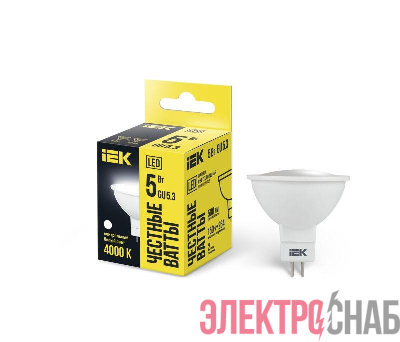 Лампа светодиодная 5Вт MR16 софит 4000К нейтр. бел. GU5.3 450лм 230-240В IEK LLE-MR16-5-230-40-GU5