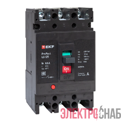 Выключатель автоматический 3п 63А 18кА LS125 ProPact EKF mccb-125-18-3-63-ls