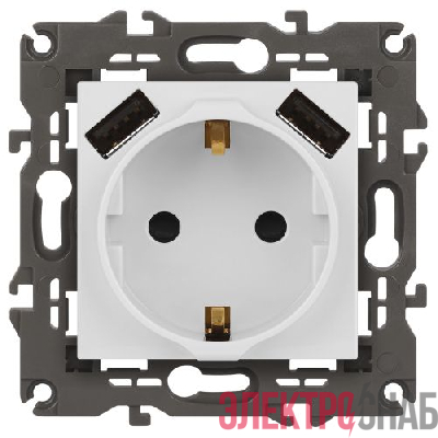 Розетка Elegance 14-4109-01М 16A 250В 2P+E защ. штор. с 2xUSB 3А 5В матов. бел. Эра Б0065773