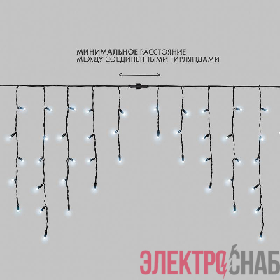 Гирлянда светодиодная "Айсикл" (бахрома) 4х0.6м 128LED бел. 10Вт 230В IP67 провод каучук черн. Neon-Night 255-225