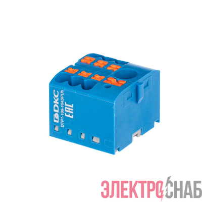 Блок распределительный зажим push-in 1 ввод 6кв.мм 6 точек подключения 25кв.мм син. DKC DTP1-106-104SPUB