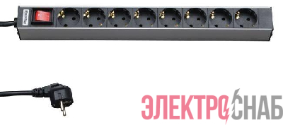 Блок розеток 8-м 16А SHT19-8SH-S-2.5EU горизонт. с выкл. шнур 2.5м Hyperline 26450