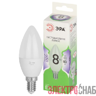 Лампа светодиодная GREEN LINE B35-8W-865-E14 GL 8Вт свеча 6500К свет холод. E14 Эра Б0067101