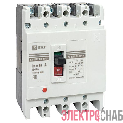 Выключатель автоматический 4п 100/80А 5In 35кА ВА-99М PROxima EKF mccb99-4P5In100-80m