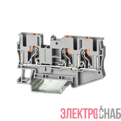 Клемма проходная зажим push-in 3 точки подключения 6кв.мм сер. DKC VPR-6-TWIN-GY