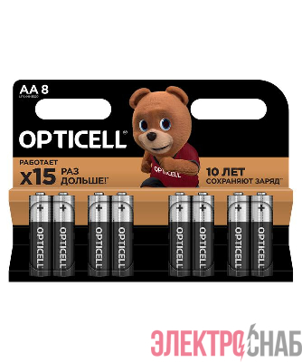 Элемент питания алкалиновый AA/LR6 (блист. 8шт) Basic Opticell 6051008/5051008