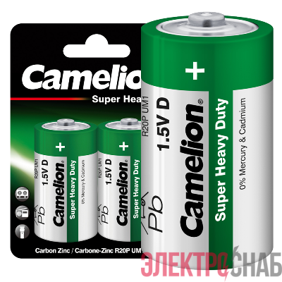 Элемент питания солевой D/R20 BL-2 (блист.2шт) Camelion 1671