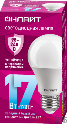 Лампа светодиодная 90 404 OLL-A60-17-230-6.5K-E27 17Вт грушевидная 6500К E27 90-240В PRO ОНЛАЙТ 90404