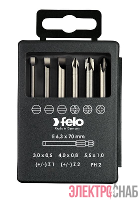 Набор бит SL/Z (+/-) Industrial 70мм в кейсе (уп.6шт) Felo 03192716