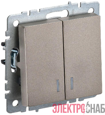 Выключатель 2-кл. СП BRITE ВС10-2-1-БрШ 10А с индик. механизм шампань IEK BR-V20-1-10-K37