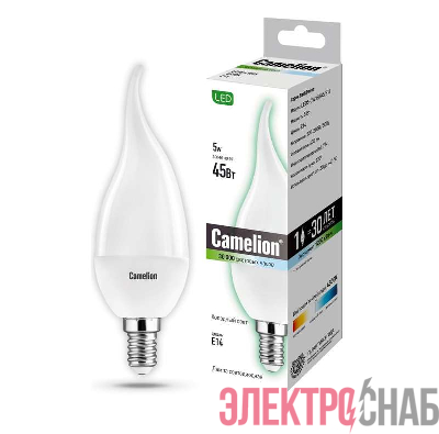 Лампа светодиодная LED5-CW35/845/E14 5Вт свеча на ветру 4500К бел. E14 405лм 220-240В Camelion 12034