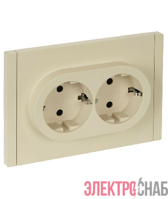 Розетка 2-м СП FORTE&PIANO FP423 16А с заземл. защ. шторки безвинт. крепл. ваниль IEK FP-R24-16-1-K10
