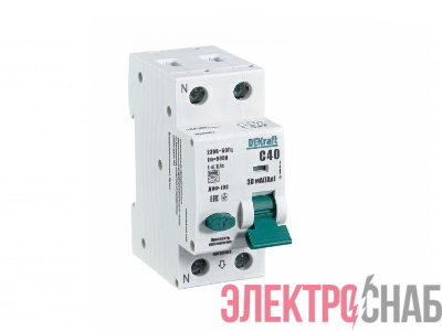 Выключатель автоматический дифференциального тока 2п (1P+N) C 40А 30мА тип A 6кА ДИФ-103 DEKraft 16233DEK