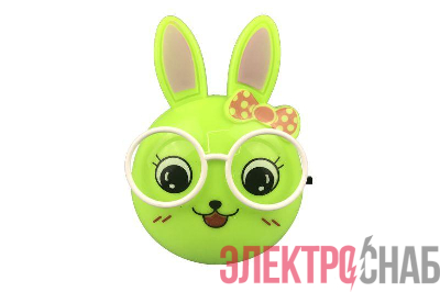 Светильник светодиодный NL-241 "Зайцы очкарики" 220В ночник с выкл. зел. Camelion 13816