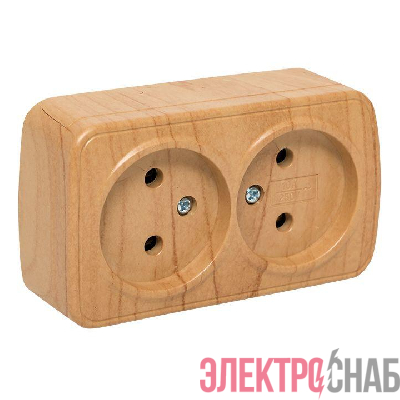 Розетка 2-м ОП Минск 10А IP20 без заземл. свет. дерево EKF EGR10-102-30