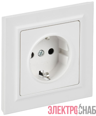 Розетка BRITE РСР14-1-0-БрАБ 16А в сборе с заземл. защ. шторки арктич. бел. IEK BR-R14-16-K91-F