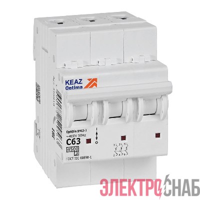 Выключатель автоматический модульный 3п C 63А OptiDin BM63-3C63-4.5-УХЛ3 КЭАЗ 326818