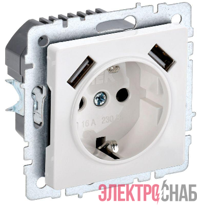 Розетка BRITE РЮш10-1-БрБ 16А с USB A+A 2.1А с заземл. защ. шторки механизм бел. IEK BR-R14-16-U21-D21-K01