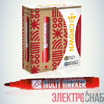Маркер перманентный "Multi Marker" 3мм пулевидный крас.002674 Crown Б0048241