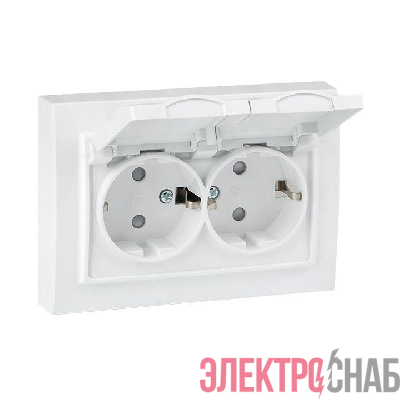 Розетка 2-м СП Минск 16А IP44 с заземл. защ. шторки с крышкой бел. EKF ERR16-129-200-44
