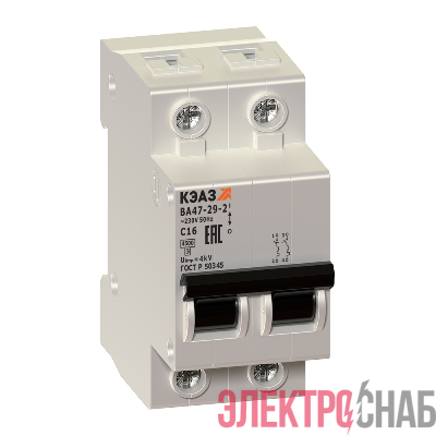 Выключатель автоматический модульный 2п C 50А 4.5кА ВА47-29-2C50-УХЛ3 КЭАЗ 141602