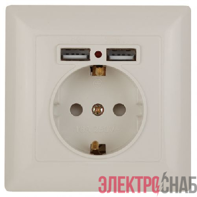 Розетка 1-м СП Solo 4-410-02 16А IP20 250В 2хUSB P+E Schuko с заземл. защ. шторки слон. кость Intro Б0053714