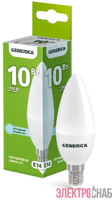 Лампа светодиодная C35 10Вт свеча 6500К E14 230В GENERICA LL-C35-10-230-65-E14-G