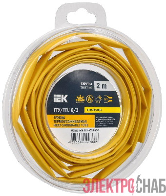Трубка термоусадочная ТТУ нг-LS 6/3 желт. (уп.2м) IEK UDR12-006-003-002-K05-T