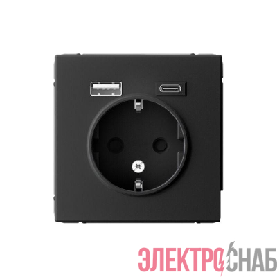 Розетка ArtGallery 16А с 2-мя заряд. устройствами USB A+C 5В/2.4А/3А 2х5В/1.5А механизм карбон SE GAL001032