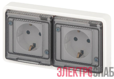 Розетка Эксперт 11-2523-01 2х2P+E гориз. IP55 16А-250В СУ бел. Эра Б0063276
