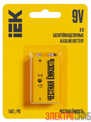 Элемент питания алкалиновый "крона" 6LR61 9В Alkaline (блист.1шт) IEK ABT-6LR619V-OP-L01