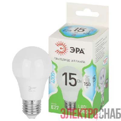 Лампа светодиодная GREEN LINE A60-15W-840-E27 GL 15Вт груша 4000К яркий свет бел. E27 Эра Б0067128
